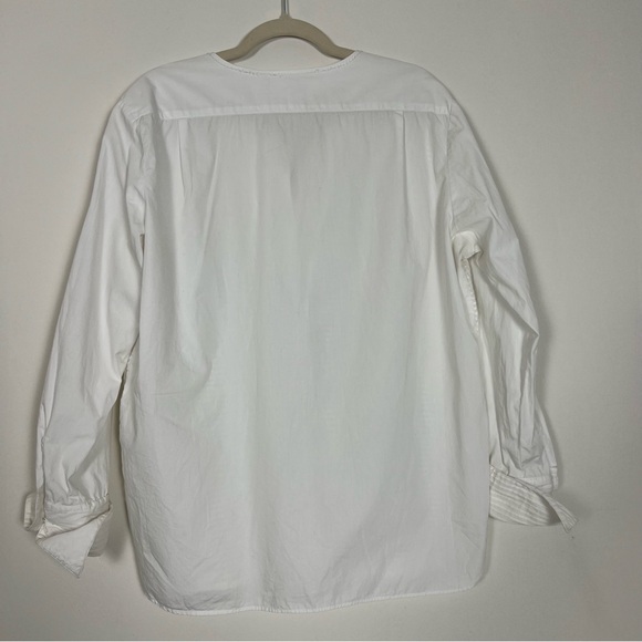 Eloise Pintucked White Cotton Band-Collar Blouse, Made in France - Picture 2 of 7